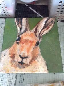 20x20 oakhaven art exhibition 'hare stare' Started at last... Oil painting
