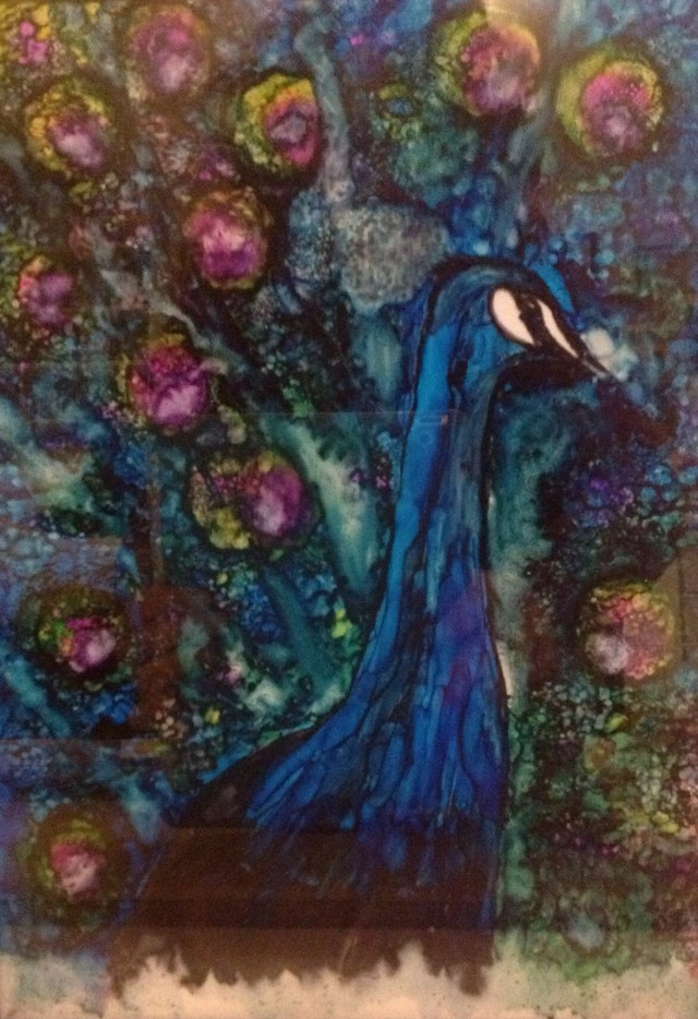 peacock  in alcohol ink