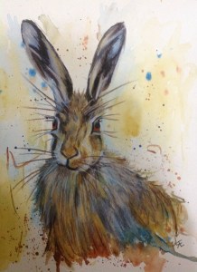 Female hare, watercolour and neocolor