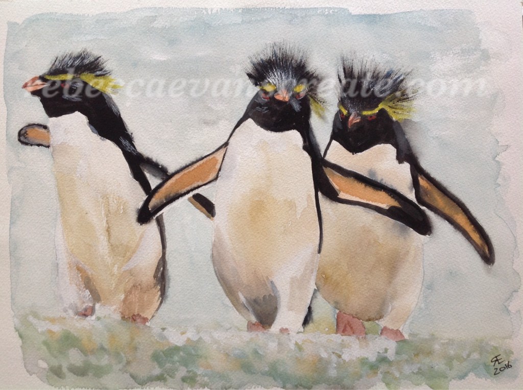 Penguin watercolour painting art