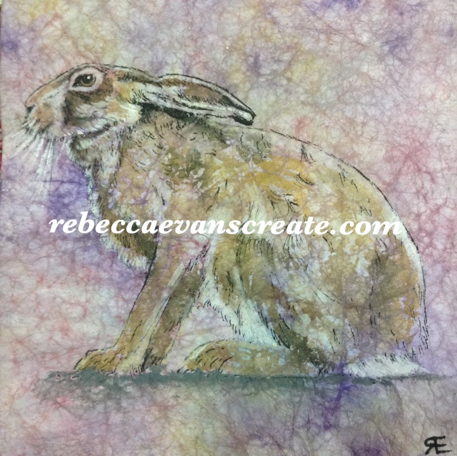 Masa paper and watercolour painting of hare rebecca evans create art
