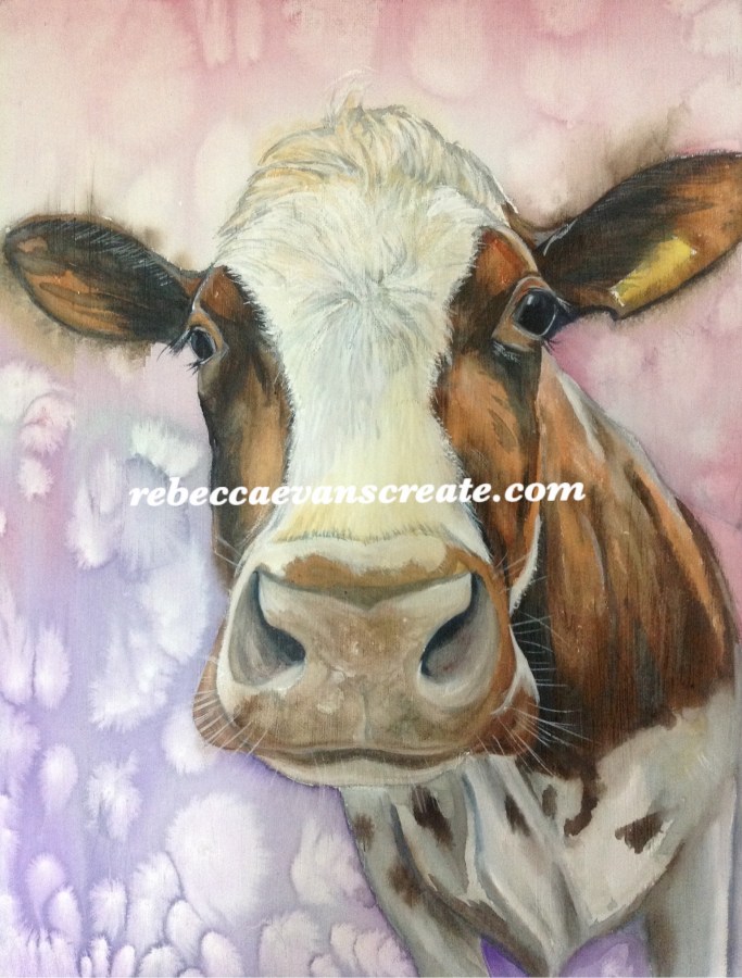 Watercolour on canvas cow rebecca evans create art