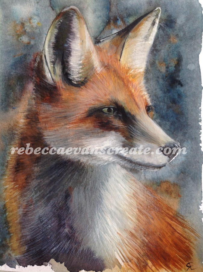 Brusho and watercolour fox