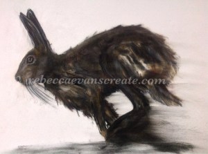 Large charcoal hare on mount board 'shadow in the darkness'
