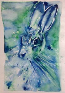 Abstract Watercolour hare -'out of the blue'