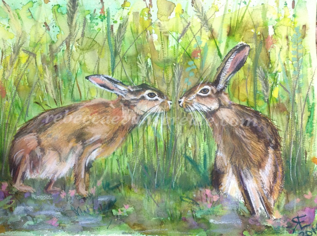 Hares mixed media