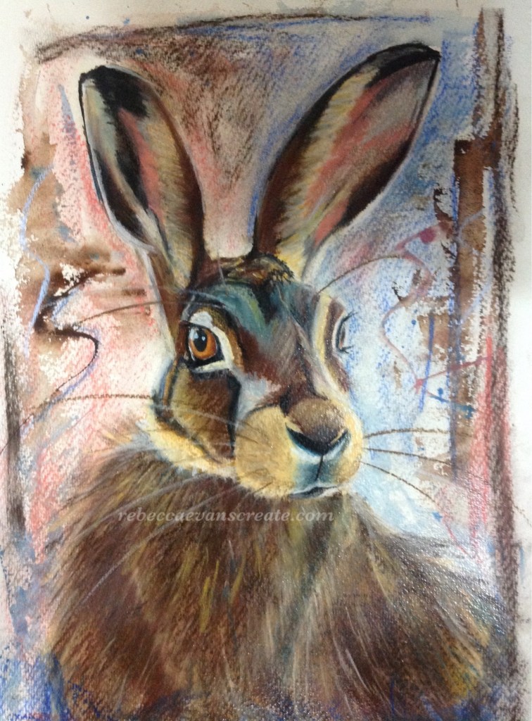 Hare painting watercolour and pastel rebecca evans create art