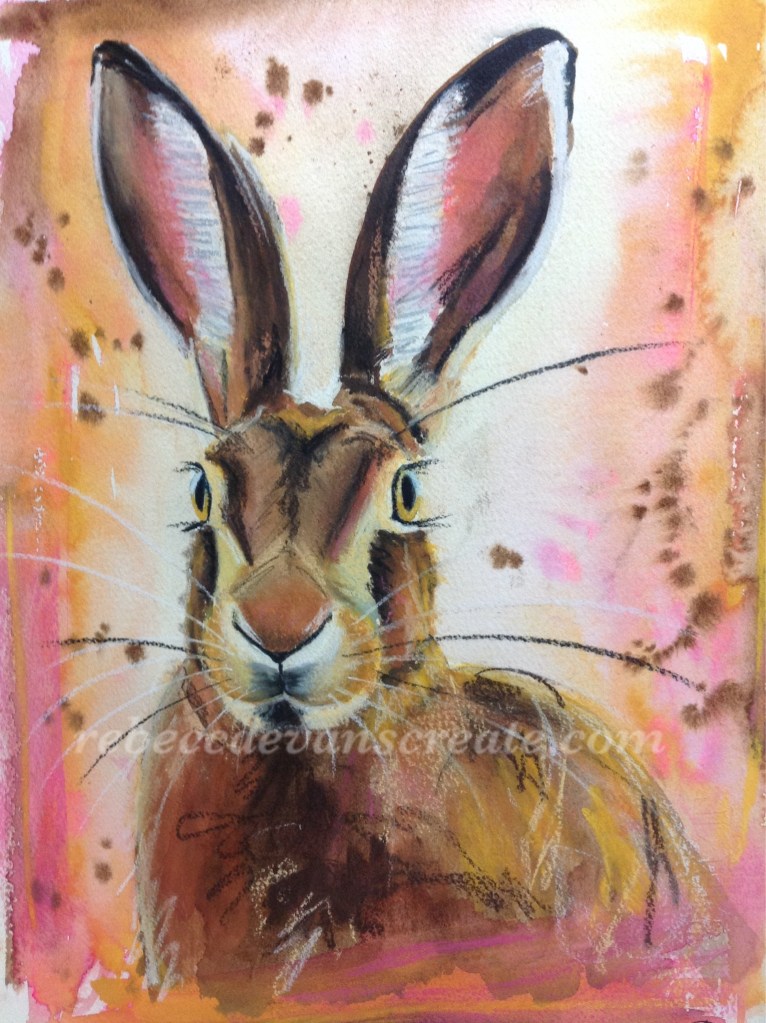 Hare painting watercolour and pastel rebecca evans create art