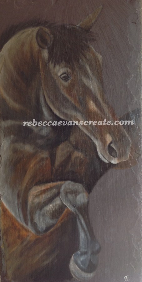 Oil painting of horse on natural slate