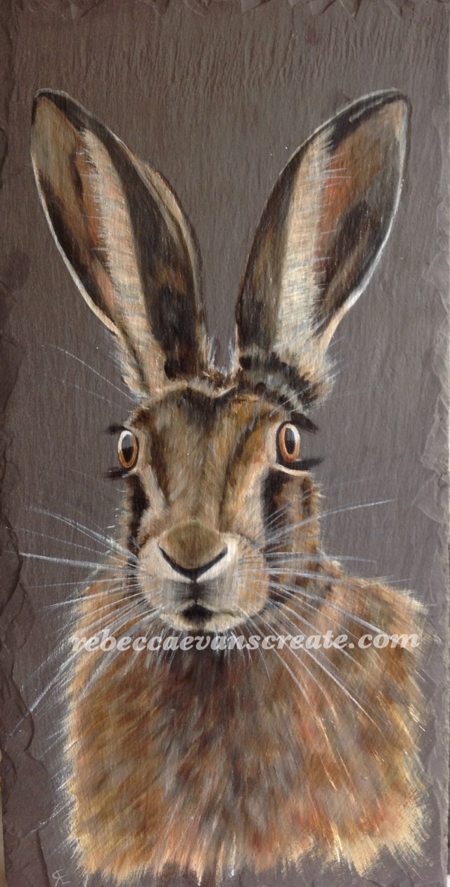 Hare oil painting on slate 'Honister' Rebecca evans create art