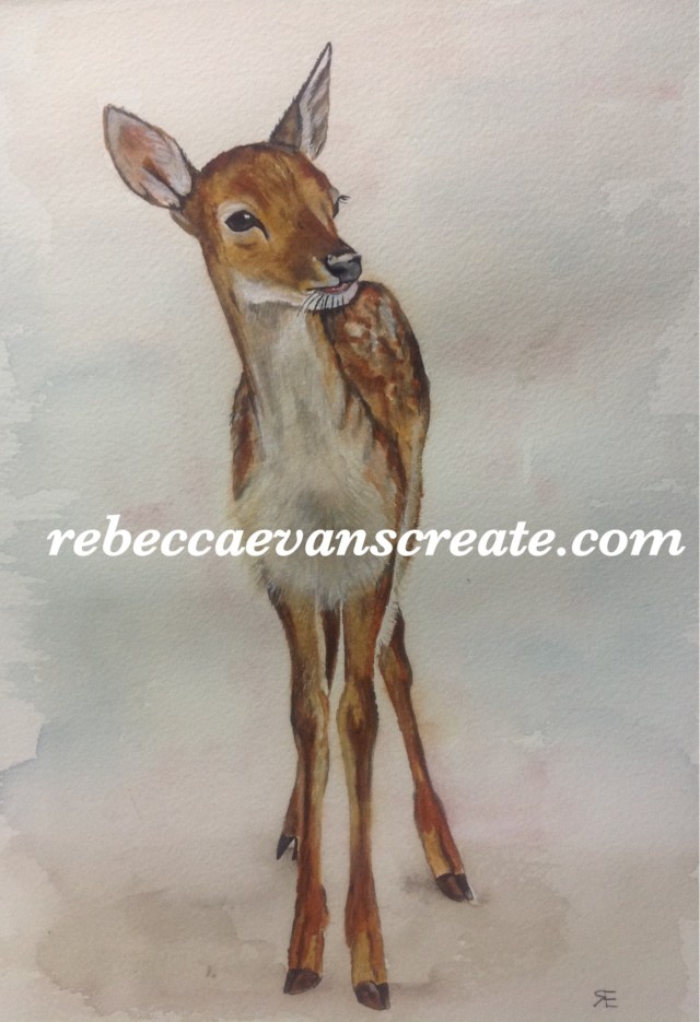 Rebecca evans create art Fallow deer A5 watercolour for Charlie's #naturedoodlewash