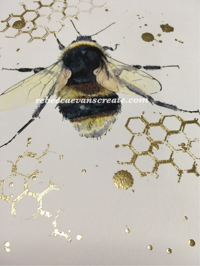 'Hunting for gold' 20x25cm 140lb coldpress, ink and handmade watercolour paint, plus gold leaf, framed