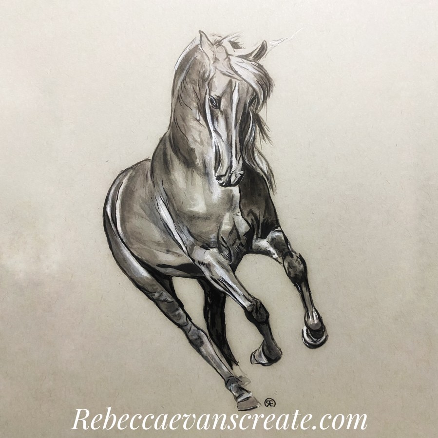 Ink horse on grey tinted 300gsm paper