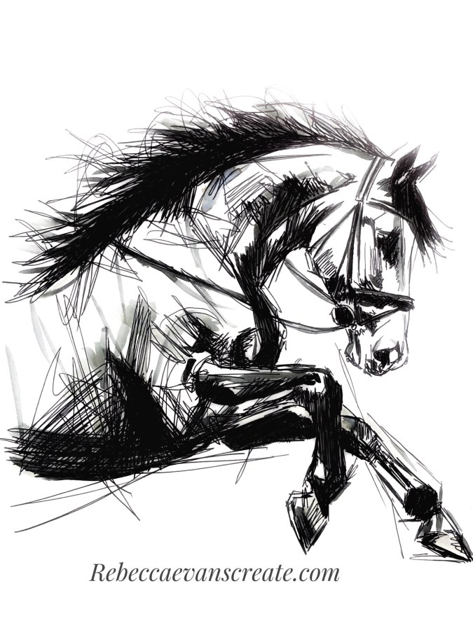 Ink and scribble- perfect for creating movement and freedom of the horse jumping.