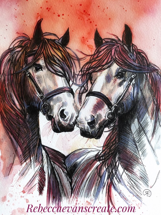 HAPPY VALENTINE ♥️ Inky pair of horses with of course a splash of red watercolour. Have a fabulous day spreading the love.